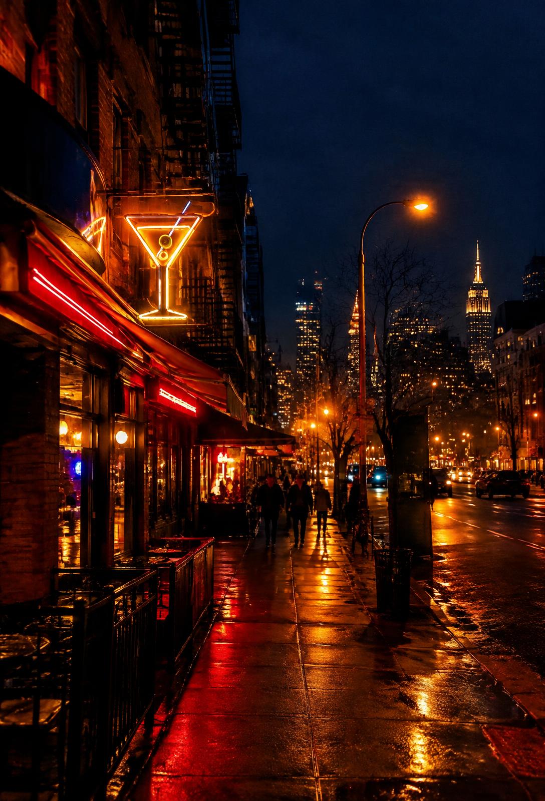 Ninth Avenue in Hell's Kitchen at night